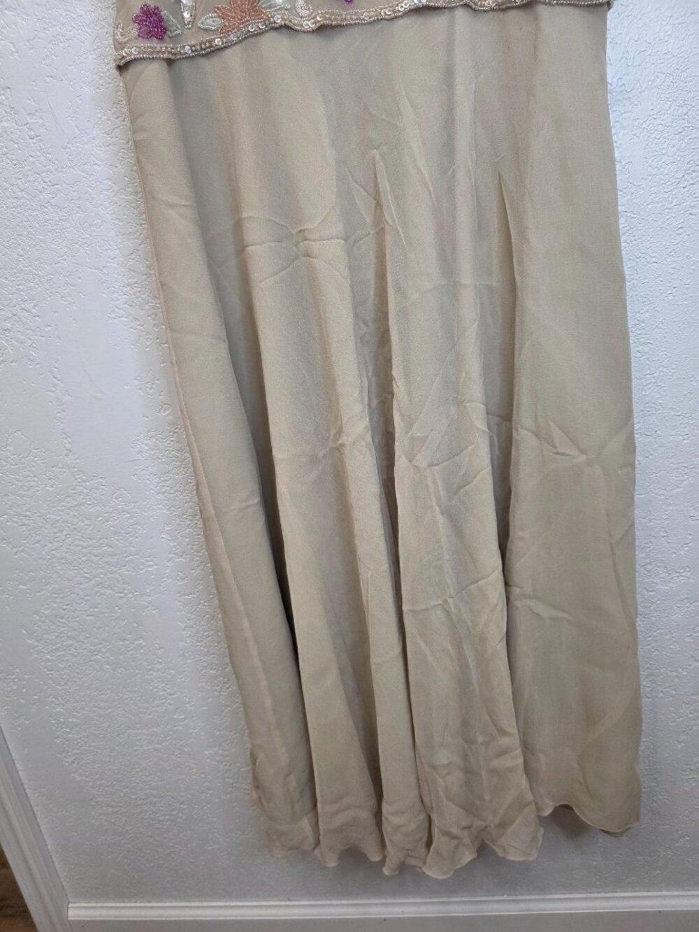 Vintage Beaded Beige Dress Floral Embellished Swing‎ Midi No Tags - Picture 5 of 11